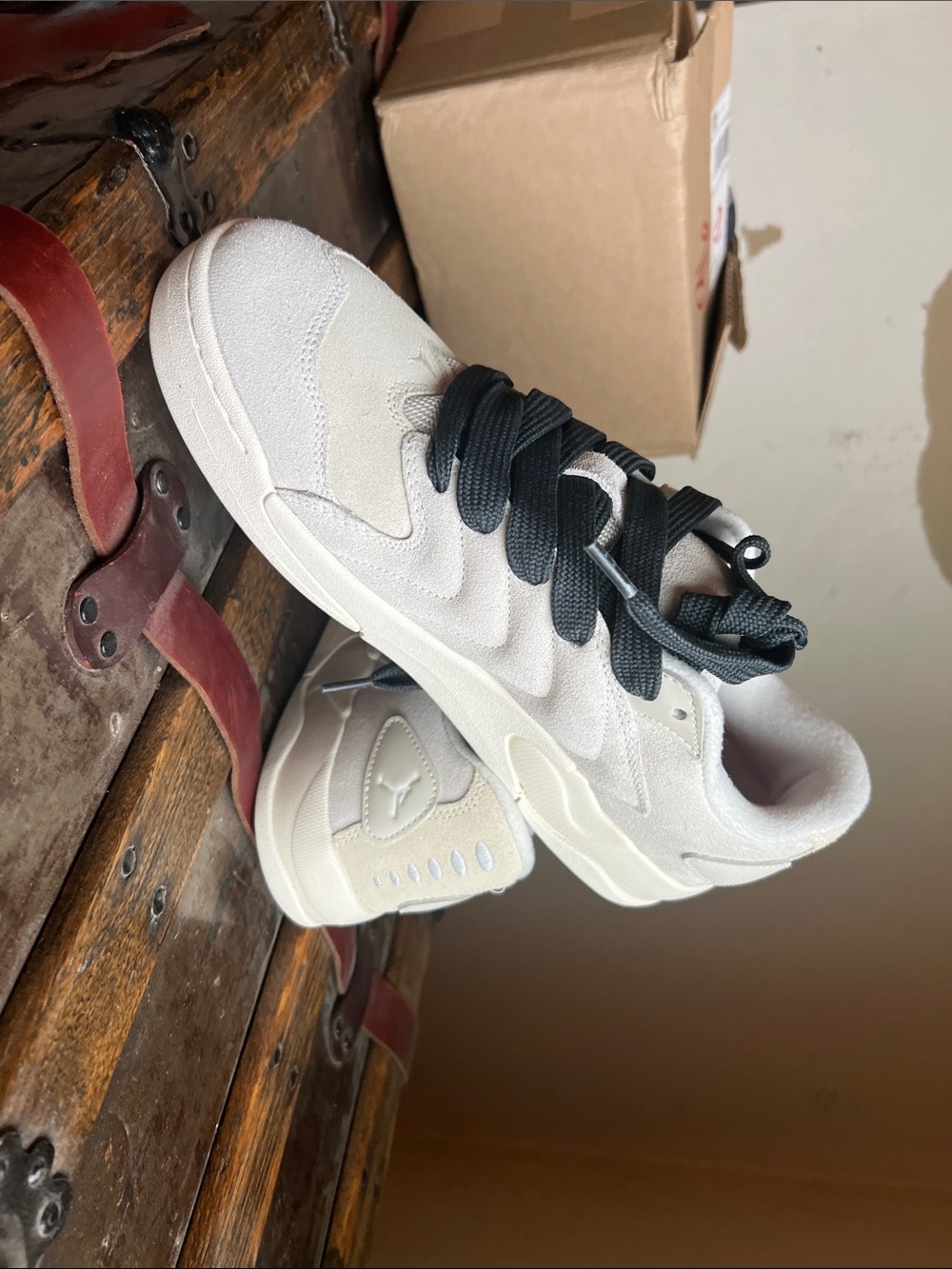 Jordan Men's Off-White Suede Sneakers with Black Laces